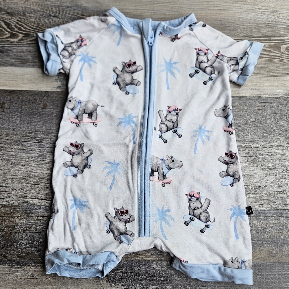The Sleepy Sloth Zip Jammies Hippo Pattern 3-6 Months